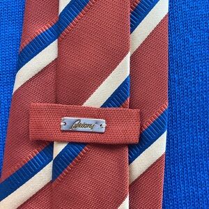 Vintage Brioni Italian Silk Tie Rust & Royal Blue Stripe Luxury